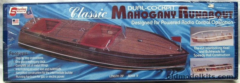 Sterling Dual Cockpit Mahogany Runabout (Chris Craft Style Runabout) - 29 Inch Long Kit For RC Operation or Static Display, B29 plastic model kit